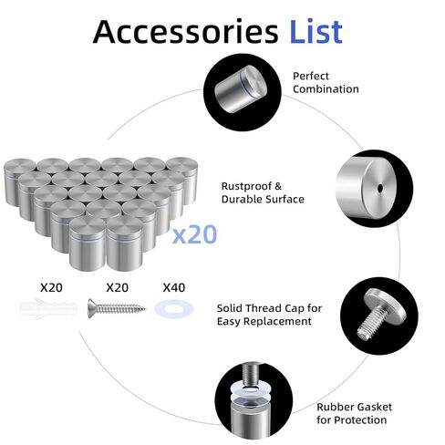 20-Pack Standoff Screws (1 in. Dia x 1 in. L), Stainless Steel Standoff Mounting Hardware Picture Mounting Hardware Picture Hanging Mounting Screws Frame Spacers for Acrylic Signs, Silver in Saudi Arabia