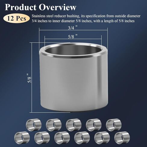 12 قطعة من البطانات المصنوعة من الفولاذ المقاوم للصدأ، محولات جلبة مخفض من الفولاذ المقاوم للصدأ مقاس 3/4 بوصة إلى 5/8 بوصة، تناسب مسامير وقضبان البراغي مقاس 5/8 بوصة، فاصل معدني مسماري، فاصل معدني مستدير من الفولاذ المقاوم للصدأ in Kuwait