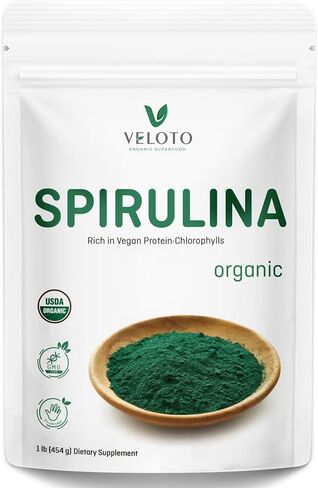 VELOTO Spirulina Powder Organic, Organic Spirulina Superfood Powder, Natural Antioxidants & Vitamins Supplement, Pure Vegan Protein for Immune Support, Non-GMO. Gluten-Free, 1 Pound (16 Ounce) in Saudi Arabia
