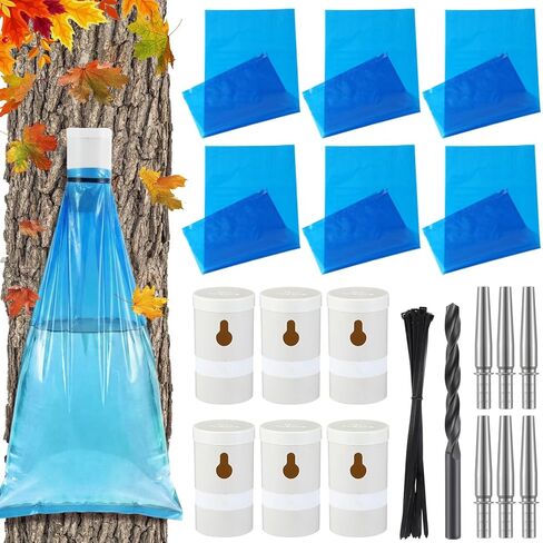 6 Maple Syrup Tapping Kit PVC Maple Sap Sack Holder, 3 Gallon Collection Bags, 5/16" Drill, Zip Ties, and Tree Sap Taps Complete Kit Big Capacity for Collection and Harvest in Saudi Arabia