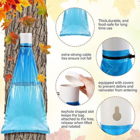 6 Maple Syrup Tapping Kit PVC Maple Sap Sack Holder, 3 Gallon Collection Bags, 5/16" Drill, Zip Ties, and Tree Sap Taps Complete Kit Big Capacity for Collection and Harvest in Saudi Arabia
