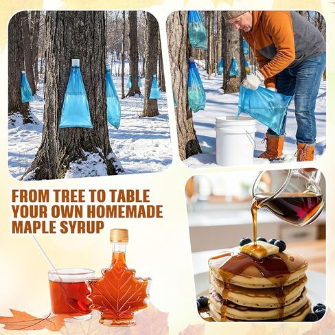 6 Maple Syrup Tapping Kit PVC Maple Sap Sack Holder, 3 Gallon Collection Bags, 5/16" Drill, Zip Ties, and Tree Sap Taps Complete Kit Big Capacity for Collection and Harvest in Saudi Arabia