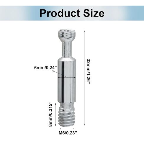 20 Piece Furniture Connecting Fittings, Thread Bolts Dowels Screws Metal Dowel Fitting Fasteners, Silver Fasteners for Cabinet Drawer and Wardrobe Furniture in Saudi Arabia