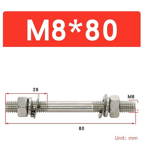 304 Stainless Steel Double Ended Stud M8, 5-Pack Threaded Rod Connector with Nuts and Washers, Complete Hardware Sets (M8*80 (5 PCS)) in Saudi Arabia
