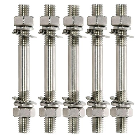 مسمار مزدوج الأطراف من الفولاذ المقاوم للصدأ 304 M8، موصل قضيب ملولب مكون من 5 قطع مع صواميل وغسالات، مجموعات أجهزة كاملة (M8*80 (5 قطع)) in Kuwait