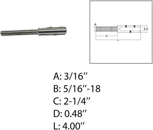 Marine 5/16"-18 Set Screw Threaded Stud for 3/16" Cable Wire Stainless Steel in Saudi Arabia