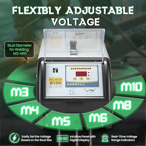Huanyu Capacitor Discharge Stud Welder M3-M10 Stud Bolt Plate Welder Welding Machine Welding Bolt Plate Insulation Nail Screw Low Carbon Steel Stainless Steel Aluminum Brass (Model-8100, 110V) in Kuwait
