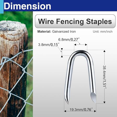 1.5" Extra Long Fence Staples, Heavy Duty Galvanized Steel U Nails for Fence Post and Chicken Wire Installation, 20 Pack in Kuwait
