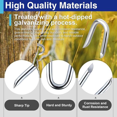 1.5" Extra Long Fence Staples, Heavy Duty Galvanized Steel U Nails for Fence Post and Chicken Wire Installation, 20 Pack in Kuwait