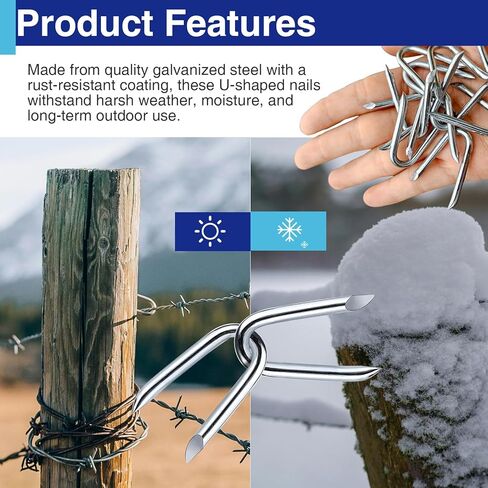 1.5" Extra Long Fence Staples, Heavy Duty Galvanized Steel U Nails for Fence Post and Chicken Wire Installation, 20 Pack in Kuwait