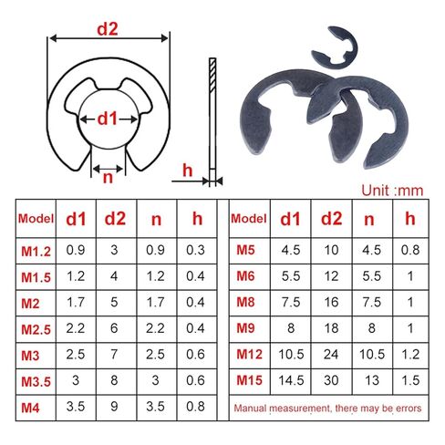 20/100pcs E Type Circlip Retaining Washer M1.5 M2 M2.5 M3 M3.5 M4 M5 M6 M7 M8 M9 M10 M12 M15 Carbon Steel Blackening for Shaft Fastener(M1.5-100 PCS) in Saudi Arabia