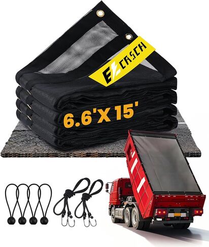 Dump Truck Mesh Tarp 7'x22' Vinyl Coated Dump Trailer Tarp 18oz Dump Truck Tarp Truck Bed Tarp Two Pockets with 3'' and 5'' Widths and Grommets Double-Stitched Edges for Truck Transport in Kuwait
