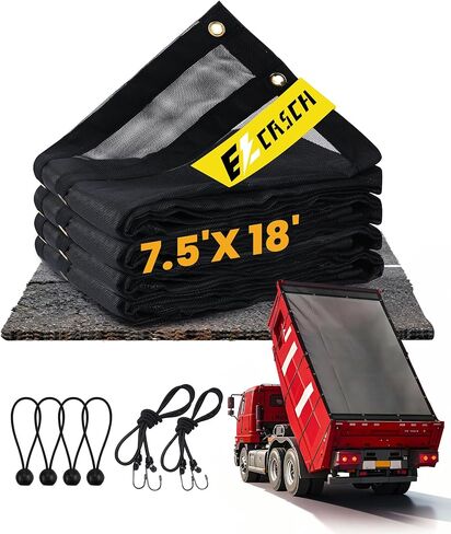 Dump Truck Mesh Tarp 7'x22' Vinyl Coated Dump Trailer Tarp 18oz Dump Truck Tarp Truck Bed Tarp Two Pockets with 3'' and 5'' Widths and Grommets Double-Stitched Edges for Truck Transport in Kuwait