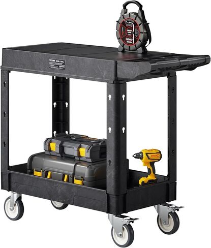 VEVOR Utility Cart, 550 lbs Load Capacity, 31.3 x 17.7-inch Service Cart, Two-Shelf Heavy Duty Plastic Utility Cart with 360° Swivel Wheels (2 with Brakes), Suitable for Warehouse, Garage, Cleaning in Saudi Arabia