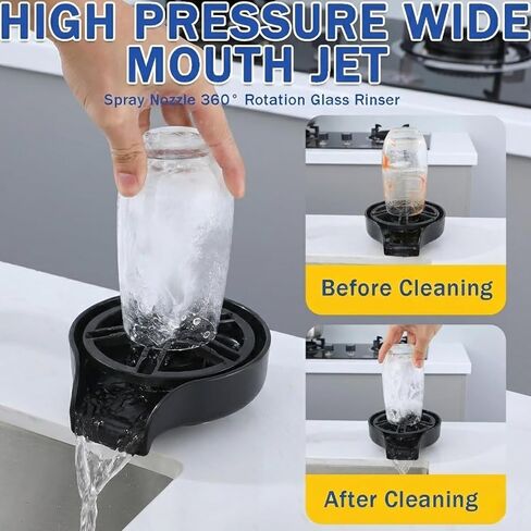 SOONHUA Kitchen Sink Glass Rinser, Pull-Out Spray Head Cup and Bottle Cleaner with Universal Quick Adapters for Fast Rinsing Wine Glasses, Mugs & Jars, Heavy-Duty Chrome Finish in Saudi Arabia