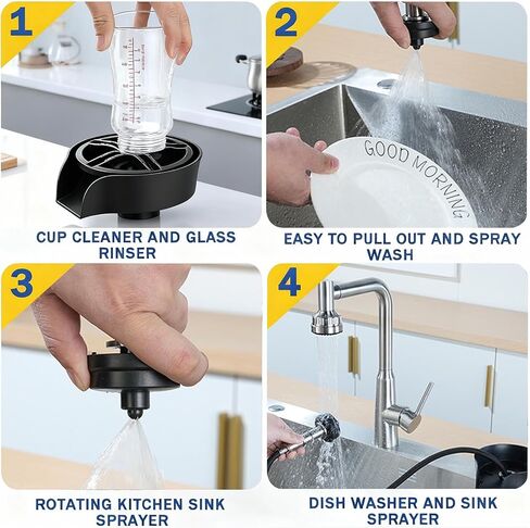 SOONHUA Kitchen Sink Glass Rinser, Pull-Out Spray Head Cup and Bottle Cleaner with Universal Quick Adapters for Fast Rinsing Wine Glasses, Mugs & Jars, Heavy-Duty Chrome Finish in Saudi Arabia