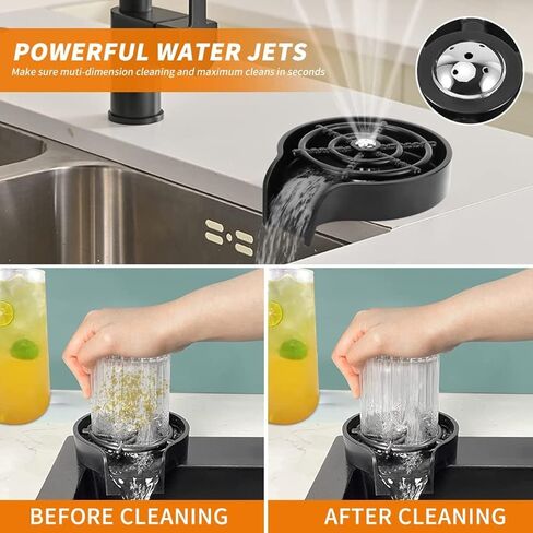Kitchen Sink Glass Rinser, Bottle Cup Washer Cleaner Accessories Specially Designed for Kitchen Bar, Powerful Automatic Flushing Device, Matte Black in Saudi Arabia