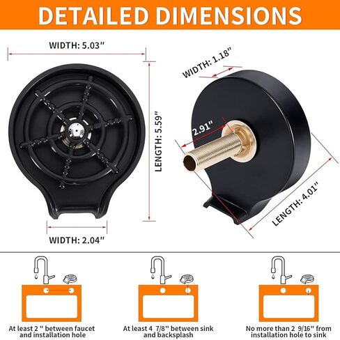 Kitchen Sink Glass Rinser, Bottle Cup Washer Cleaner Accessories Specially Designed for Kitchen Bar, Powerful Automatic Flushing Device, Matte Black in Saudi Arabia