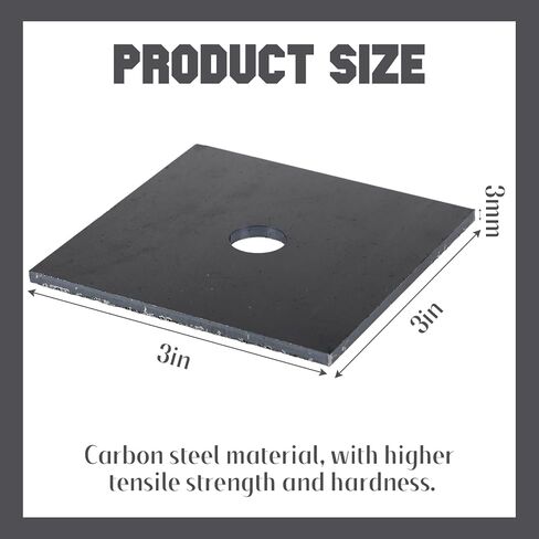 Hicarer 12 Pcs 3" x 3" Carbon Steel Square Washer Plate Fits 1/2" Bolt Heavy Duty Flat Square Washers 3 mm Thick Anti Loosening Plate Fastener for Construction and Industrial Equipment in Saudi Arabia