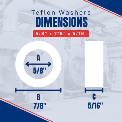 غسالات زجاج بقياس تيفلون 12 عبوة | درجات حرارة تصل إلى 450 درجة فهرنهايت | يستخدم لتطبيقات زجاج الرؤية لمستوى سائل الغلاية (5/8 بوصة × 7/8 بوصة × 5/16 بوصة) in Kuwait