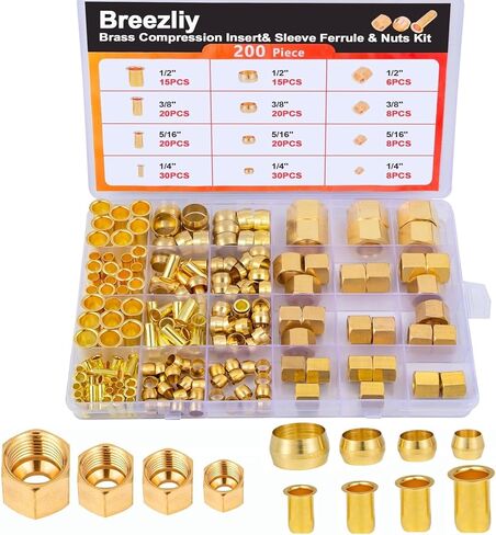 1/4", 3/8", 5/16", 1/2" OD Brass Compression Insert,Sleeve Ferrule,Nut 200PCS in Saudi Arabia