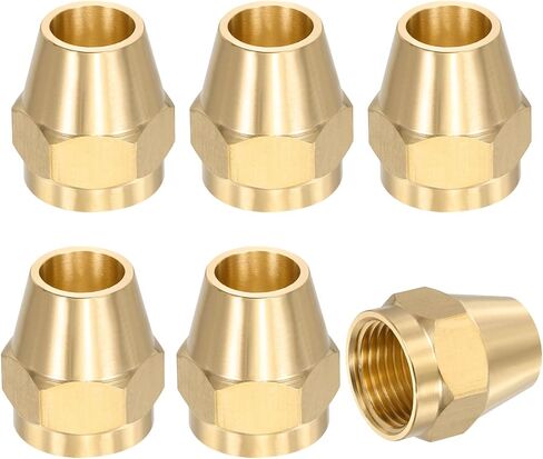 PATIKIL 1/4" Brass Flare Nut, 6Pcs 45 Degree Short Flare Tube Fitting Pipe Fittings for Air Conditioner Water Air Oil Gas Line, Brass Tone in Saudi Arabia