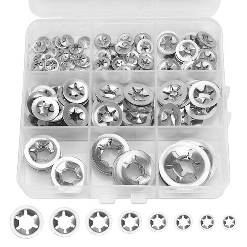 258PCS 8 Sizes Internal Tooth Star Lock Washers Assortment Kit, M2.5 M3 M4 M5 M6 M8 M10 M12 Quick Speed Push Lock Nuts Retaining Clips, 304 Stainless Steel in Saudi Arabia