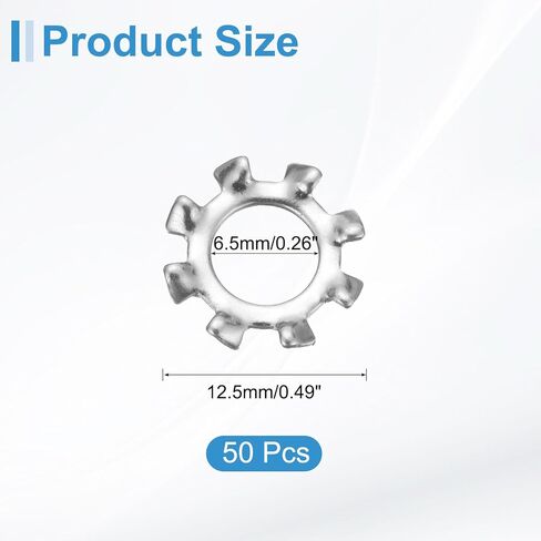 uxcell 50Pcs 1/4 External Tooth Lock Washer, 304 Stainless Steel Multi-Tooth Star Washer Locking Fastener, Silver Tone in Saudi Arabia