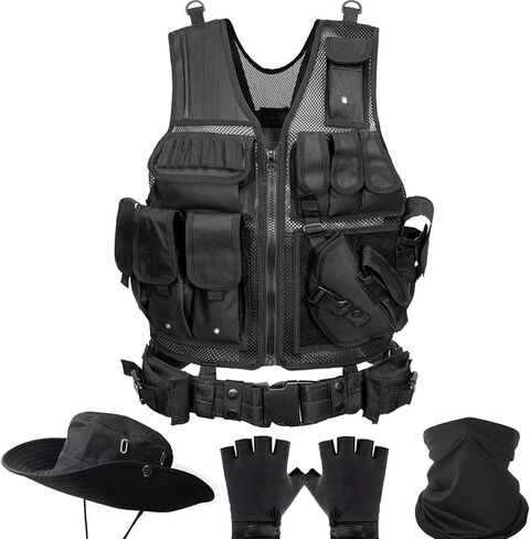 سترة Airsoft، سترة مولي تكتيكية مع جيوب، قبعة، قفازات، بالاكلافا للزي العسكري، معدات Airsoft التكتيكية للرجال in Kuwait