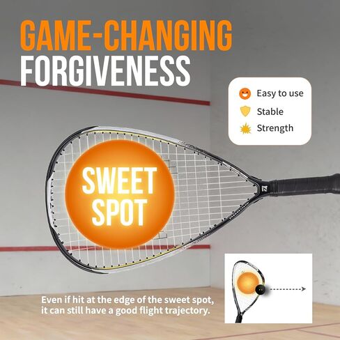 BatZoom Racquetball Racket with Cover, One-Piece Construction and Lightweight Design for Enhanced Control & Power - Perfect for Beginners and Intermediate Players in Saudi Arabia