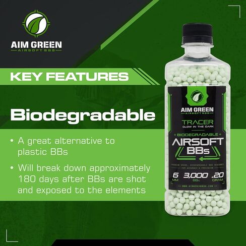 Aim Green Tracer BBS قابلة للتحلل الحيوي، BBS تتوهج في الظلام، عدد 3000، .20، .25، .32 جرام in Kuwait