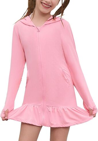 QPANCY Girls Swim Cover Up UPF 50+ Sun Protection Hoodie Long Sleeve Rash Guard Full Zip Quick Dry Beach Swimsuit Coverup in Kuwait