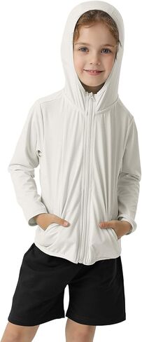 سترة Phedrew Kids بغطاء للرأس بسحاب UPF50+ سترة حماية من الشمس للأولاد والبنات قميص تبريد خفيف الوزن مع جيوب in Kuwait
