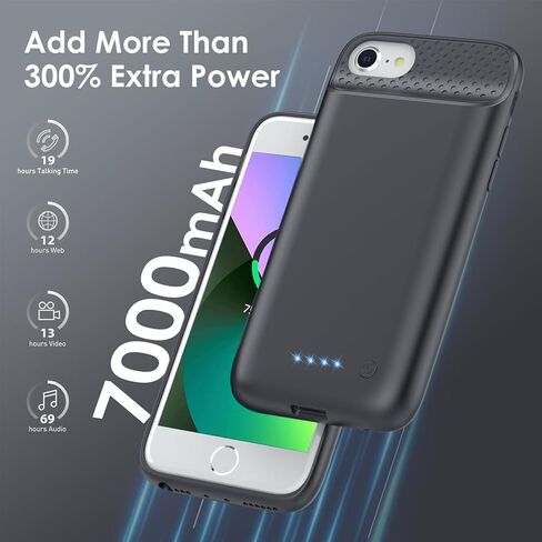 علبة البطارية لـ iPhone 6/6S/7/8/SE (2022/2020) (6.1 بوصة) ، [2024 تم ترقيتها] غطاء حالة الشحن الموسع 7000 مللي أمبير في الساعة لجهاز iPhone 8 ، iPhone 7 ، iPhone 6/6S ، حالة شاحن iPhone SE (أحمر) in Kuwait