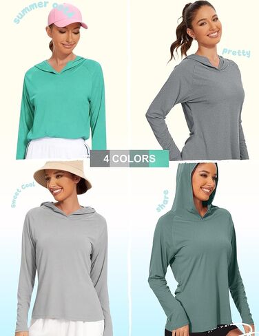 Kinglaman 4 Pack Women's Sun Protection UPF 50+ Hoodie SPF Long Sleeve Hiking Fishing UV Athletic Shirts Lightweight in Saudi Arabia