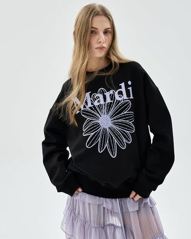 سويت شيرت نسائي برسومات FLOWERMARDI، مصنوع من القطن بنسبة 100%، بياقة دائرية وقصة مريحة in Kuwait
