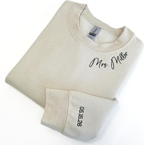 Custom Mrs. Embroidered Sweatshirt, Personalized Bride to Be Sweatshirt with Date on Sleeve & Name on Neckline, Future Mrs Hoodie, Bride To Be, Engagement Gift & Honeymoon Outfit for Couples in Saudi Arabia