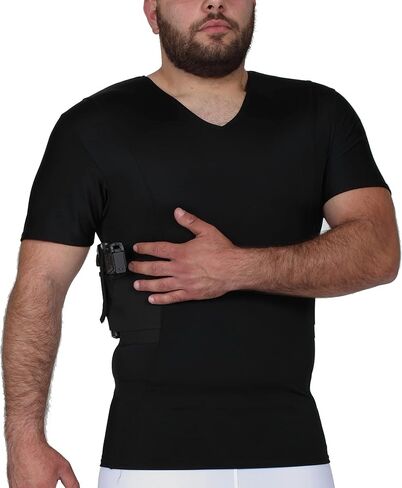 Concealment Compression V-Neck Shirt w/Built-in Holster for Daily Training Home Defense MGV017 in Saudi Arabia