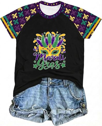 Mardi Gras Shirts for Women New Orleans Mardi Gras Outfit Fat Tuesday Tshirt Carnival Fleur De Lis Graphic Party Top in Kuwait