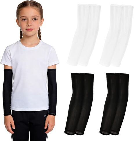 4 Pairs Kids Volleyball Arm Sleeves Youth UV Protective Cooling Sleeves for Teen Girls Boys Basketball Football Sports in Kuwait