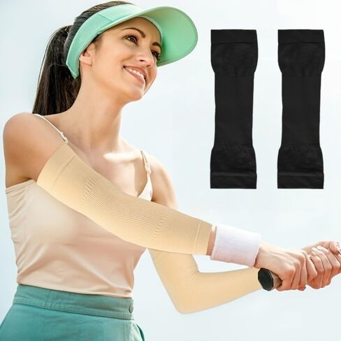 Compression Arm Sleeves 2 Pack Elbow Protection Elastic Support Lightweight Breathable Fit for Running, Tennis, Yoga and Fitness, Black in Saudi Arabia