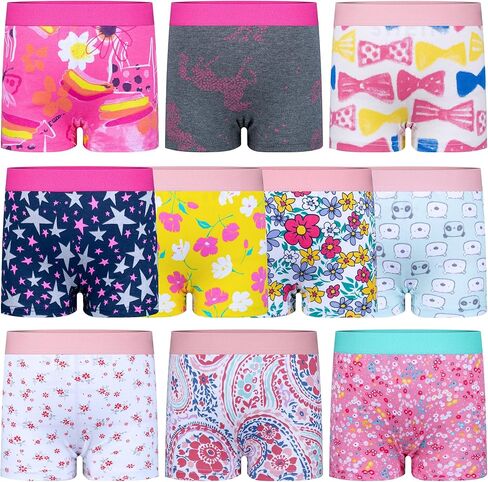 BIG ELEPHANT Girls Cotton Boxer Briefs 10-Pack, Kids Boyshort Panties Underwear, 100% Cotton with Wide Waistband, Sizes 4T–9Y in Saudi Arabia