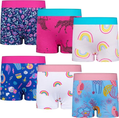 BIG ELEPHANT Girls’ Boyshort Panties 6-Pack – 100% Cotton Boxer Briefs, Super Soft & Breathable Kids Underwear in Kuwait