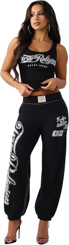 True Religion Women’s Crystal Baggy Jogger – Baggy Fit, Crystal Script Logo, Drawstring Waistband in Saudi Arabia