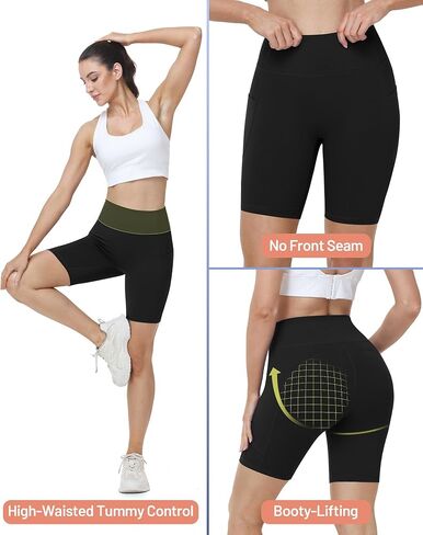 Runhit Women's Biker Shorts No Front Seam 4"/6"/8" High Waist Tummy Control Workout Yoga Gym Running Spandex Shorts Pockets in Saudi Arabia