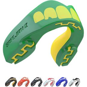 SAFEJAWZ Mouth Guard, Dual Layer Mouthguard for Youth with Case, Easy Fit Remoldable Mouthpiece for Football, Boxing, Lacrosse, MMA, Basketball & All Contact Sports (Kids <11 Years, Black Fangz) in Kuwait