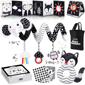 Joyreal Black and White High Contrast Baby Toys for 0 1 2 3 Months Newborn, Sensory Toys for Babies 0-6 Months with Black and White Cards for Brain Development, Montessori Toys for Infants Baby Gifts in Kuwait