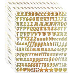 10 Sheets Letter Number Stickers, 1/2 Inch Self-Adhesive Vinyl Alphabet Numbers Sticker for Scrapbook, Decor, Craft and DIY, Gold in Kuwait