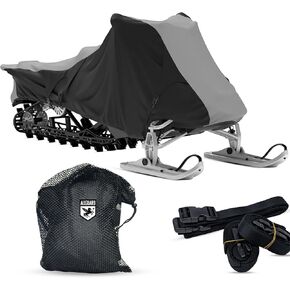 AllGuard Weatherproof Max Snowmobile Cover, Heavy Duty 600D Marine Grade Polyester, Protects from Rain, Snow, Sun, UV & More - Gray/Black (Fits Length: 115" to 130") in Kuwait