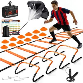 Agility Ladder, Soccer Football Training Equipment Set - 20ft Speed Ladder, 4 Hurdles,Parachute, 12 Cones & Jump Rope | Agility & Speed Training for Kids Youth Adults,Basketball & Football Accessories in Kuwait